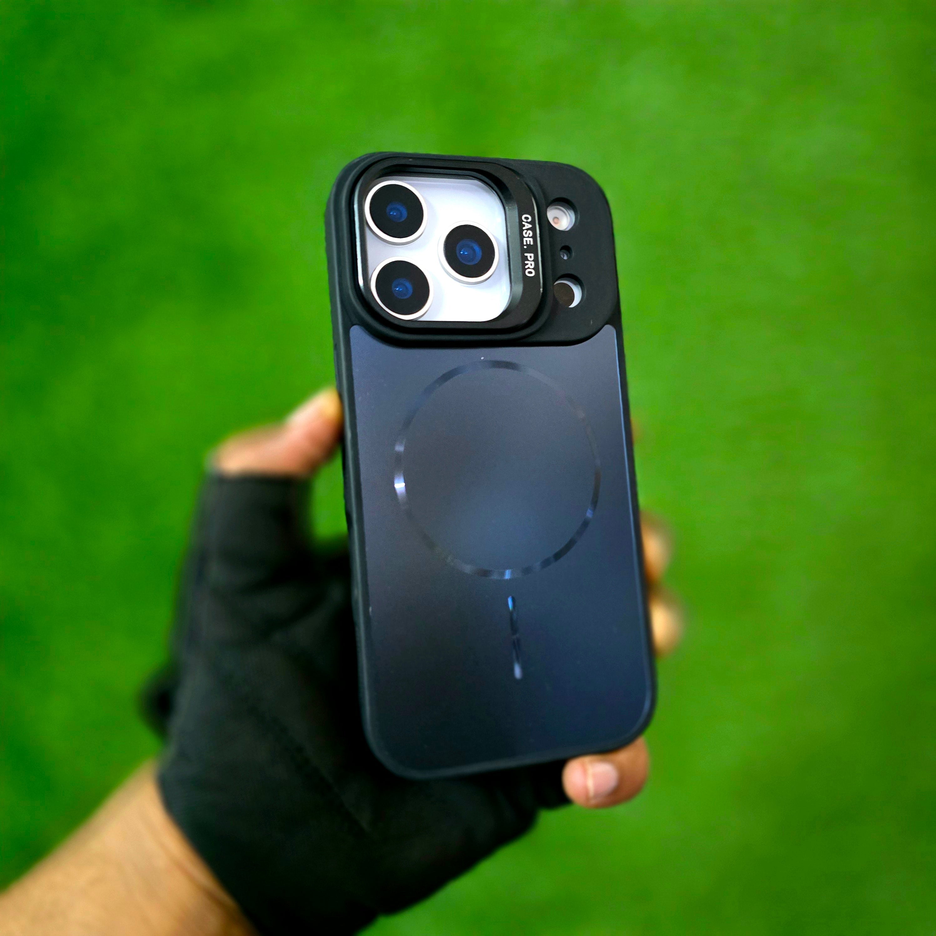 iPhone 17 Pro Matte Finish Metal Camera Kickstand Back Cover with Magsafe - Black